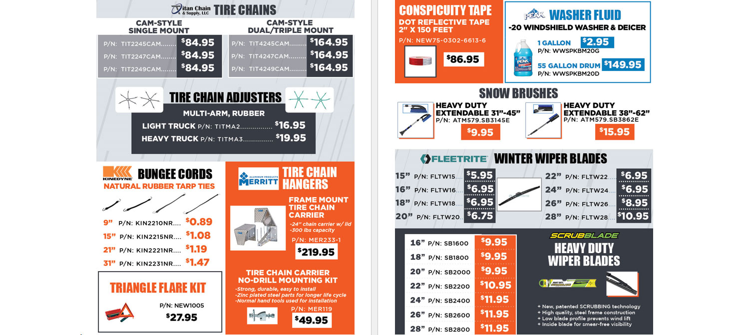 McCandless Truck Center Parts Specials - save on tire chains, snow brushes, wiper fluid and more