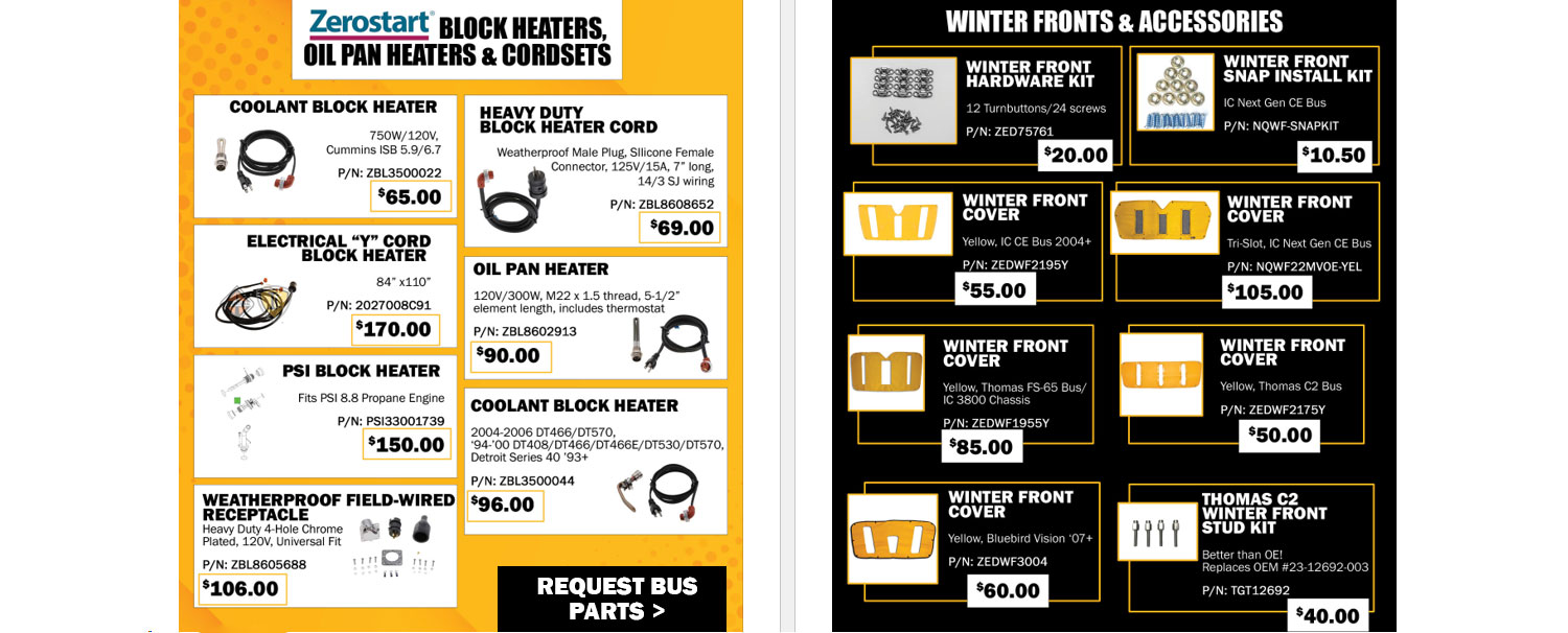 Save on winter parts and accessories for your school bus fleet